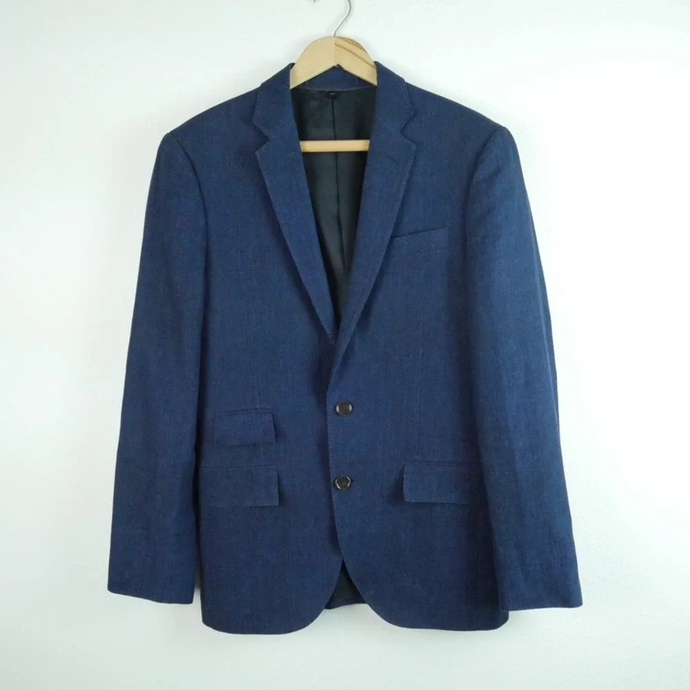 J.Crew Ludlow Suit Indigo Blue 100% Linen 34S Blazer 30x30 Pants Two Button